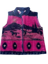 Vintage 90s Western Fleece Vest Aztec Horse Design Size XL Made In USA