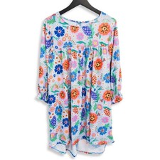 The ZigZag Stripe Floral Babydoll Dress Womens Medium Blue Whimsical Floral