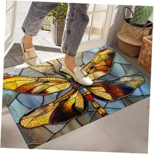 Stained Glass Dragonfly Indoor Door Mat, Non-Woven Fabric Door Mat, Dragonfly64