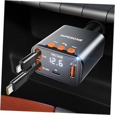 Small Bluetooth 5.3 Car Adapter with Retractable Cables, 69W Retractable Car