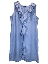 Talbots Periwinkle Linen Sleeveless Sheath Dress w/ Ruffles, Pockets - 14 Petite