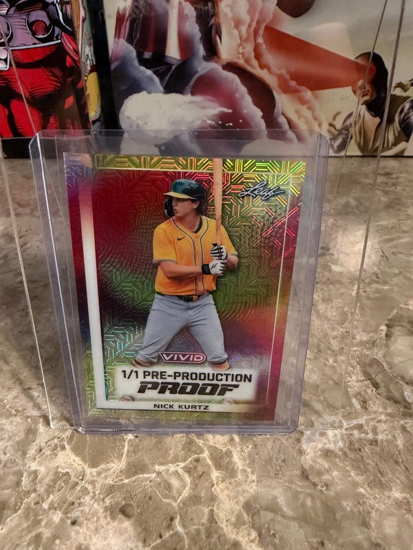 2026 Leaf Vivid Baseball Nick Kurtz 1/1 Yellow Auto Pre-Prod Proof