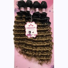 FRELYN Deep Wave Bundles Synthetic Curly Hair Extensions Two Tone Ombre Black
