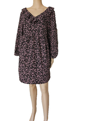 Divided By H&M Floral Long Sleeve Pullover Dress Women's Size L Polyester Blend