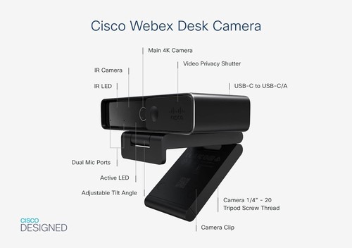 Cisco Webex Desk Camera with up to 4K Ultra HD Video, Dual Microphones, iHDR-Ena - Photo 5/5