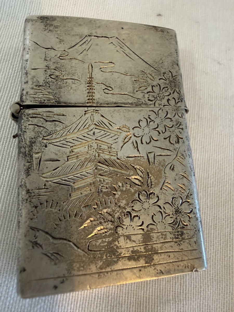 VTG Sterling Silver 950 Cigarette Lighter Case Japanese Mt. Fuji
