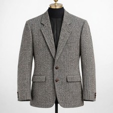 VTG Harris Tweed Blazer Men40 Grey Herringbone Handwoven Wool Sport Coat England