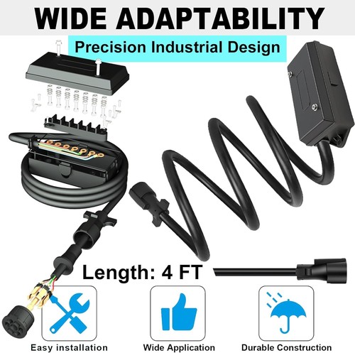 7 Pin Trailer Wiring Harness Kit 6 Feet, 7 Gang Waterproof Junction Box with Hea - Picture 25 of 27