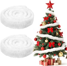 Christmas Faux Fur Ribbon Trim - 2PCS White 2 x 59 Inch Shaggy