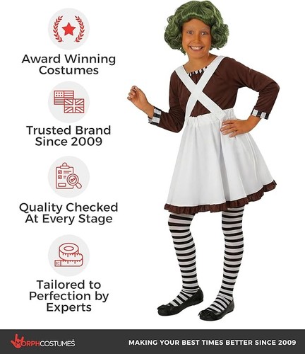 Mädchen Schokoladenfabrik Arbeiter Kostüm Socken Kinder Oompa Loompa Outfit Halloween - Bild 4 von 7