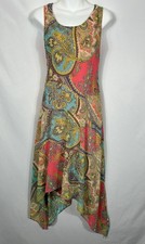 Robbie Bee Asymmetric Midi Dress Size 10 Paisley Floral Scarf Print Boho Fairy