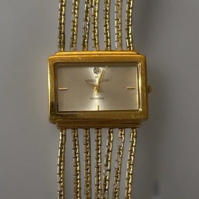 Anne Klein Diamond Women s Quartz Rectangle Watch Gold Tone Bracelet Silver Dial