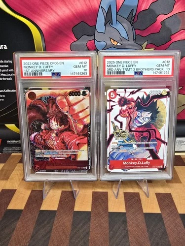 One Piece ST01-012 Luffy OP05 1st Anniv. W/ 3rd Anniv Parallel PSA 10