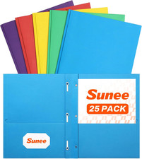 2 Pocket Folders with Prongs 25 Pack, Assorted Colors , Paper Folders with 2 Po