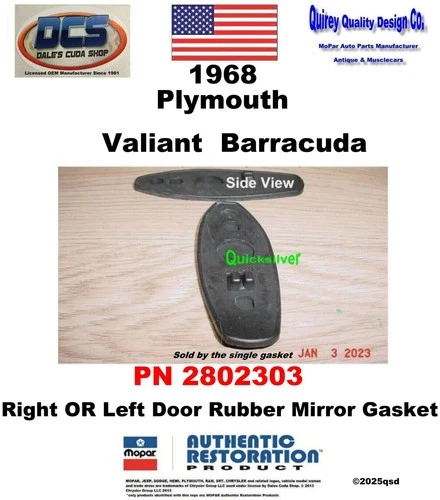1968 Plymouth Valiant Barracuda Mirror Gasket 2802303 NEW MoPar USA