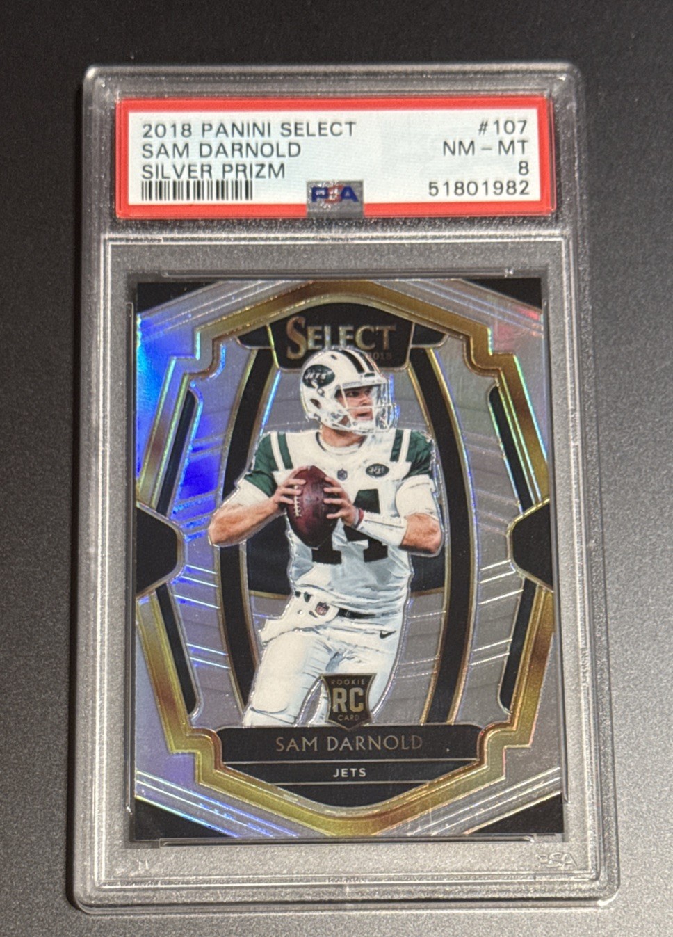 2018 Panini Select Premier Level Sam Darnold #107 Silver Prizm (RC) PSA NM-MT 8