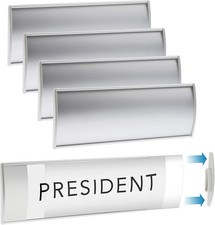 Set of 6 –Sturdy & Elegant Silver Aluminum Wall Mount Name Plate Holder, Office 