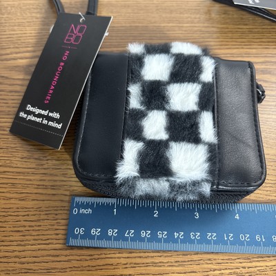 New No Boundaries Black & White Checkers Faux fur Wallet Small Square Wristlet