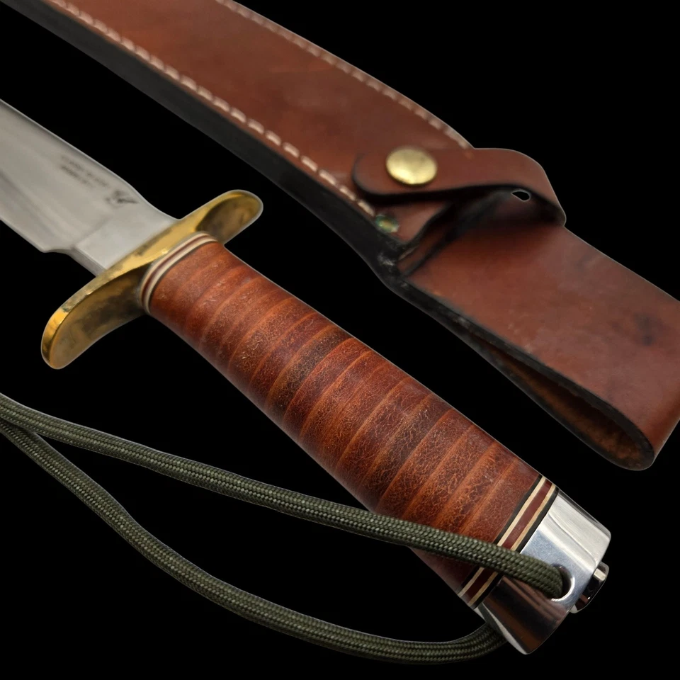 BLACKJACK CLASSIC BLADES Model 1-7 Stacked Leather Fighter Knife w/ Sheath - Image 2 of 4