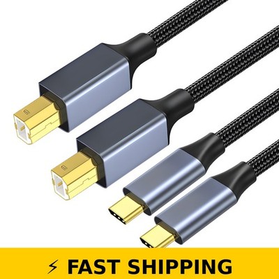 ROFAY 3FT USB-C to USB-B Printer & MIDI Cable 2-Pack - Black