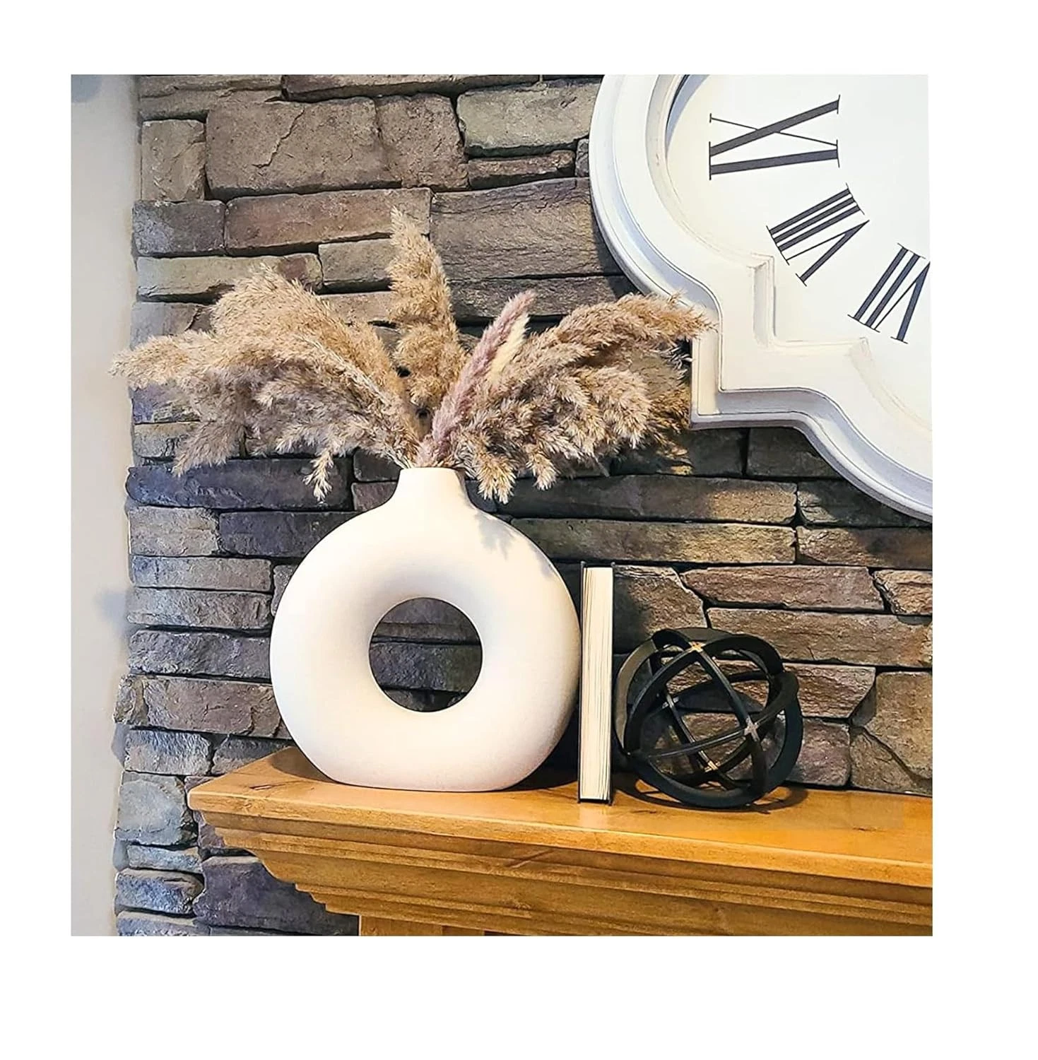 SPHINX White Ceramic Donut Vase, 6 Inch Modern Flower Vase
