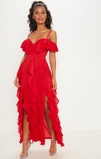 Red Cold shoulder Ruffle detail maxi dress taylor swift style size 8