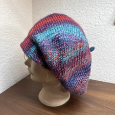 Free People Beanie Hat Chunky Knit Boho Oversized Casual Beret One Size Striped