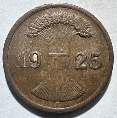 1925-E Germany 2 Pfennig, AU Better Date