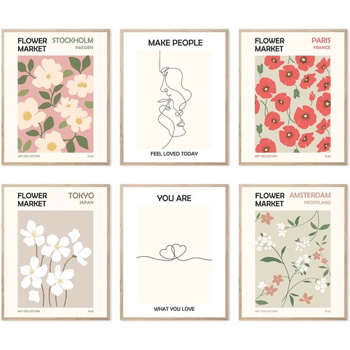 Flower Market Poster Botanical Decor Minimalist Wall Art Prints Love Couple T...