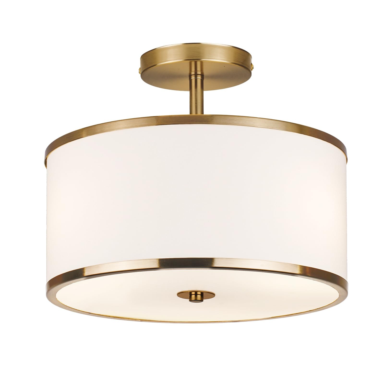 Luxury Semi Flush Mount Ceiling Light 3light Drum Lamp With Gold Brass Finish An