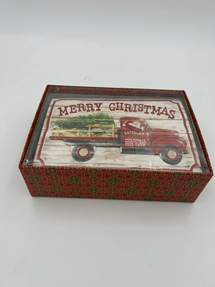 Punch Studio Embellished Holiday Christmas Cards Santa In A Tree Truck Set 12 - Image 3 of 4