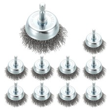 2 Inch Wire Cup Brush-10 Pcs-Carbon Steel Crimping(0.012")-1/4" Hex Shank