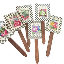 Vintage Barbara Mock Seed Garden Markers Cottage Decor Stakes Artsy