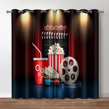 Jekeno Movie Theater Blackout Curtains, Home Cinema Print Decor Darkening Gro...