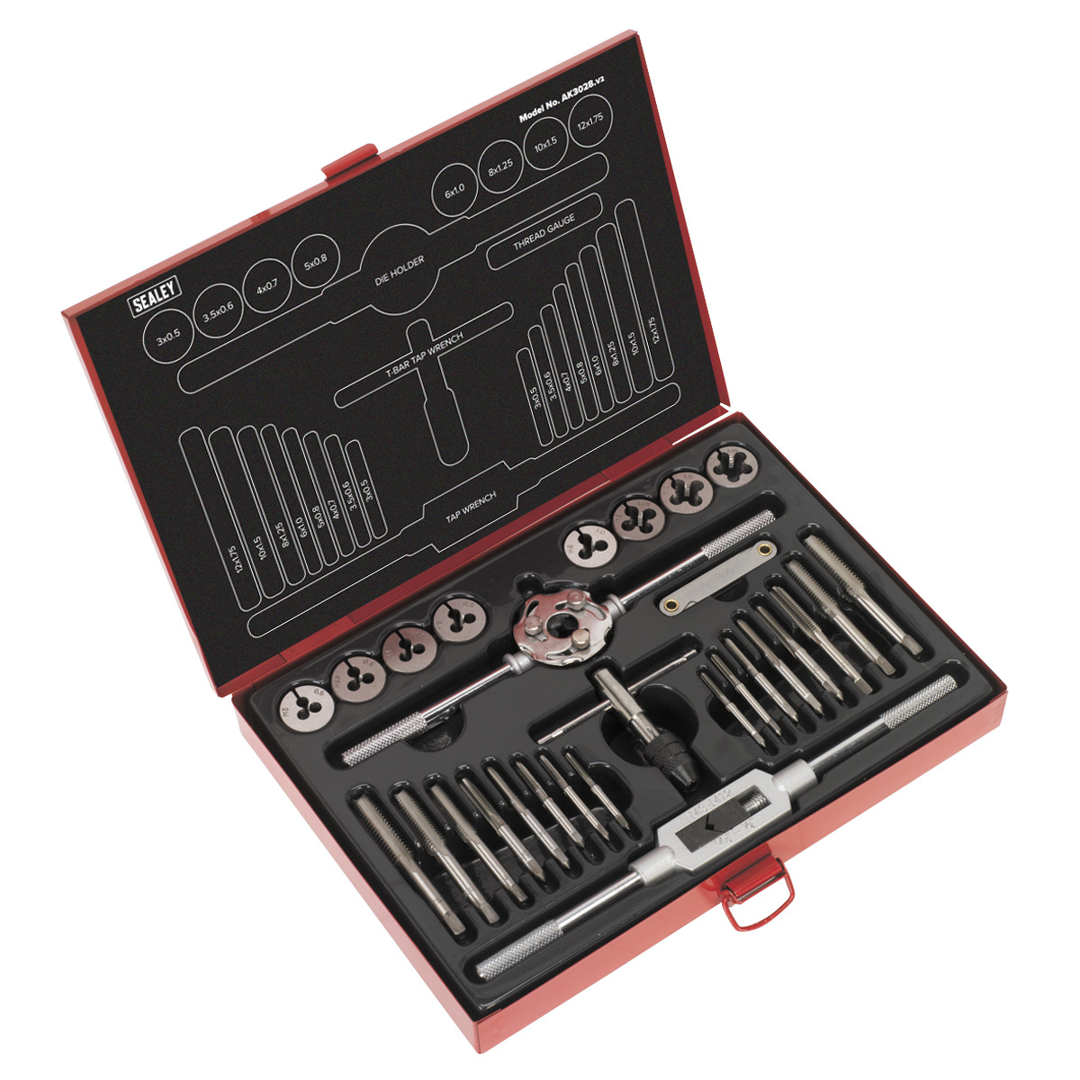 Sealey Metric Tap & Die Set Split Dies 28pc AK3028 - Image 7