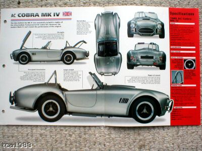 1985 / 1986 / 1987 AC COBRA MK IV 4 IMP Brochure