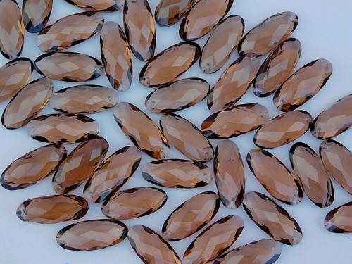 Pair Of Hydro Smoky Quartz Top Front To Back Drilled Oval Briolette Beads 25x11M - Picture 3 of 6