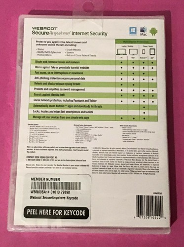 Webroot Internet Security for PC Mac and Mobile (Android and iOS) NEW SRP $49.99 - Picture 2 of 2