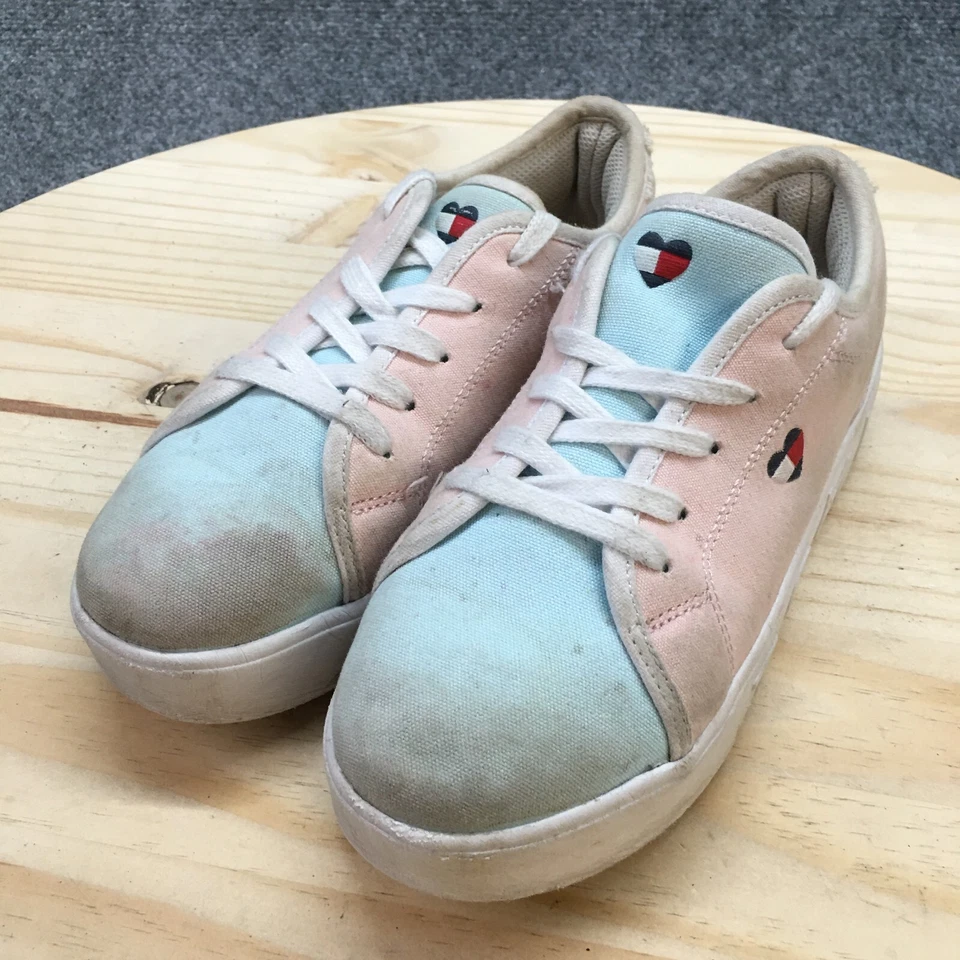 Tommy Hilfiger Shoes Youth 4 Platform Sneakers Pink Fabric Round Toe Lace Up - Image 3 of 4