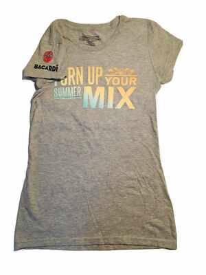 Bacardi Rum T-Shirt Fitted TURN UP YOUR SUMMER MIX Small NEW Short Sleeve Women