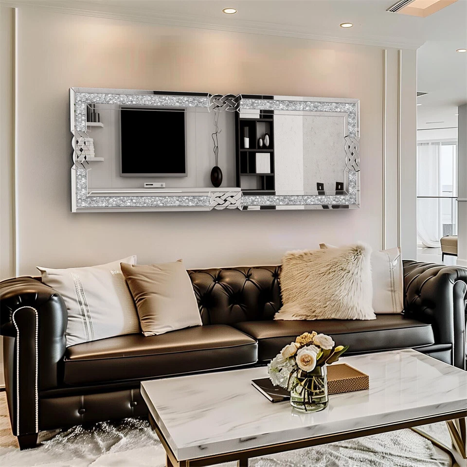 XL Crystal Full Length Floor Mirror Crushed Diamond Full Body Mirror Silver Long - Image 3 of 4