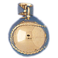 Baseball Ball 3 Dimensional Charm Pendant 14k Gold
