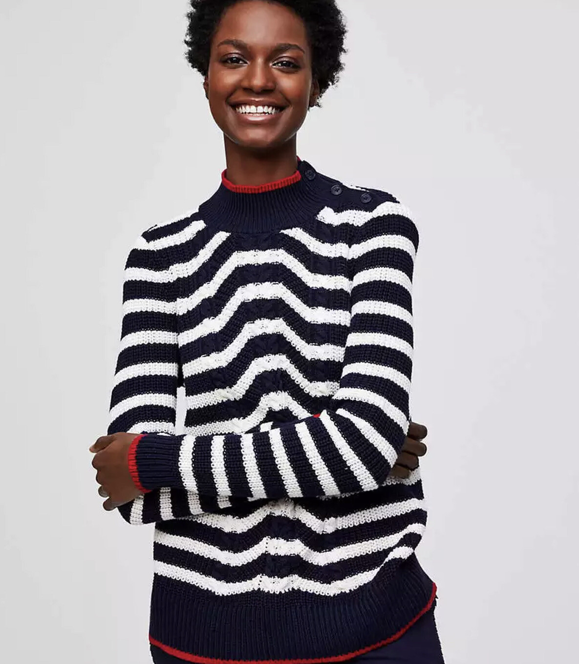 LOFT Womens 100% Cotton Navy Nautical Cable Pullover Turtleneck Sweater  Size S | eBay