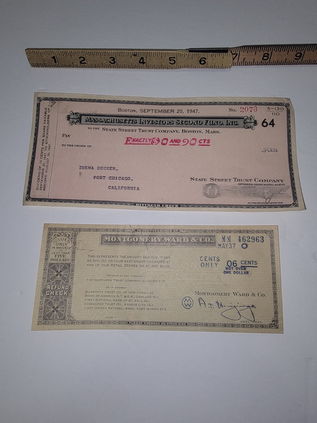 Ward Refund 1937 Montgomery Ward Refund Check & 1947 Bank Check FREE SHIPPING | eBay