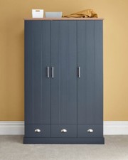 3 Door Wardrobe With 3 Drawers Bedroom Furniture Storage Slate Blue