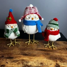 Holiday Fabric Birds Table Top Mantel Decor X3 Christmas White Bird Glasses