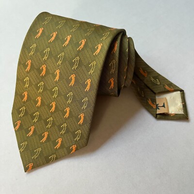 Vtg Tommy Bahama Golf Tie Off Island Silk Jacquard Necktie Green Orange Golfers