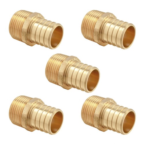 5 PCS EFIELD 1" PEX x 3/4" Male NPT Adapters Crimp Brass Fittings ,Lead Free
