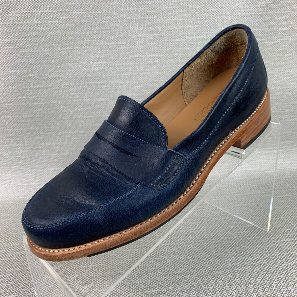 Adelante Sophia Penny Loafers Blue Leather Round Toe Slip On  display picture 2