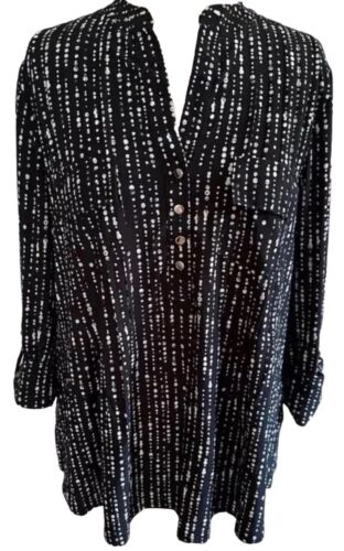 COCOMO Petite XL Black White 3/4 sleeve women's Pintuck Blouse top shirt